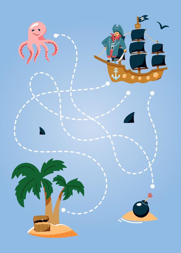 ajude o navio pirata a encontrar o caminho para a ilha. jogo de labirinto  de pirata bonito dos desenhos animados. labirinto. jogo divertido para a  educação infantil. ilustração vetorial 3987598 Vetor no